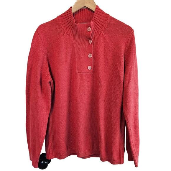 Woolrich Sweater Womens XL Red Knit Mock Neck Soft Cozy Pull Over Cotton Ribbed - Picture 1 of 9